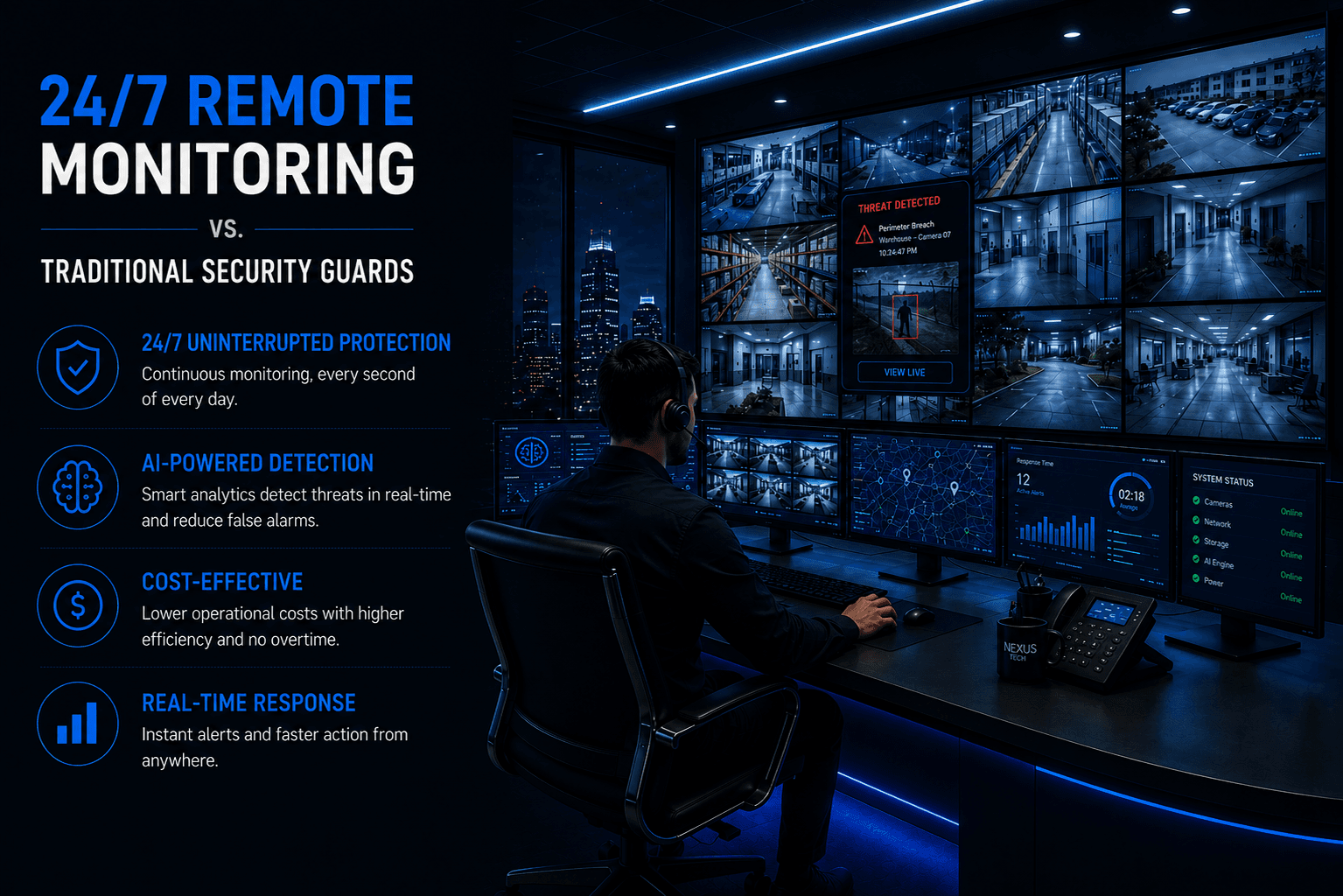 24/7 Remote Monitoring vs. Traditional Security Guards